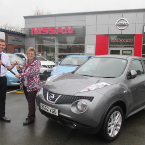 Mrs Yvonne Edwards Taking Delivery Of Her New Nissan Juke From Our Sales Executive Jamie Newbold